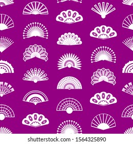 Hand Fan Signs Thin Line Seamless Pattern Background Traditional Souvenir or Elegant Accessory. Vector illustration of Icons