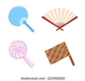 Hand fan symbol set cartoon illustration vector