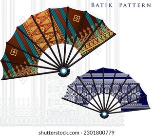 hand fan vector with batik pattern, Indonesian archipelago motif