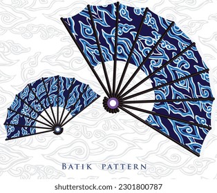 hand fan vector with batik pattern, Indonesian archipelago motif
