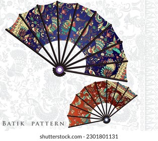 hand fan vector with batik pattern, Indonesian archipelago motif