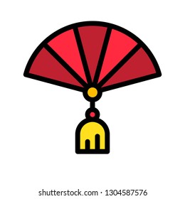 Hand fan vector, Chinese lunar new year filled icon, editable outline