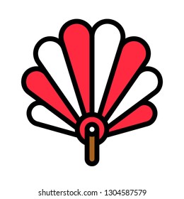 Hand fan vector, Chinese lunar new year filled icon, editable outline