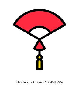 Hand fan vector, Chinese lunar new year filled icon, editable outline