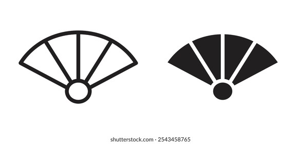 Hand fan vector icon set in black.