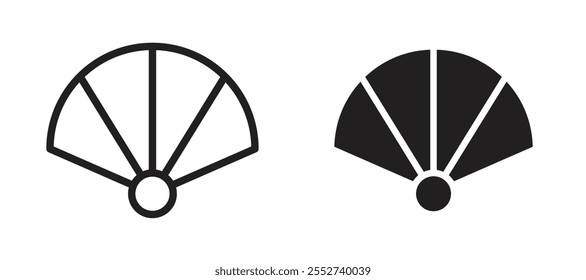 Hand fan vector icon set black filled and outlined style.