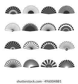 Hand fan vector icons. Oriental souvenir elegance, folding eastern accessory illustration