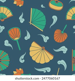 Hand Fan Wind Seamless Pattern Vector illustration Design