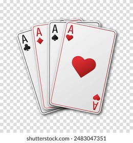 Mano fanática de jugar a las cartas. As de picas, diamantes, palos, corazones. Ilustración vectorial Casino o Poker de todos los ases.