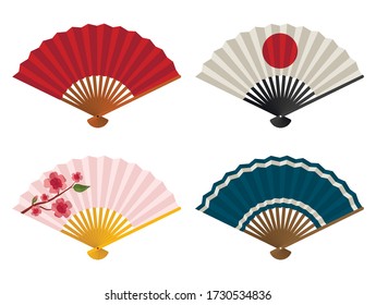 Hand fans set isolated on white background, Japanese and Chinese folding fan, Traditional Asian paper geisha fan. Vector illustration