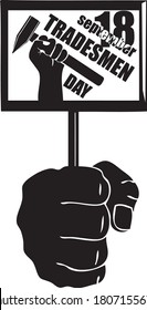 Hand mit befestigten Händlern Tag, Vektorgrafik