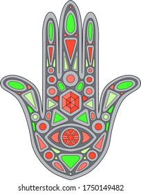 Hand of Fatima, guard amulet with precious stones, jewelry pendant.