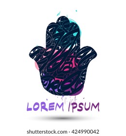 Hand of Fatima logo / label / tattoo. Vector illustration