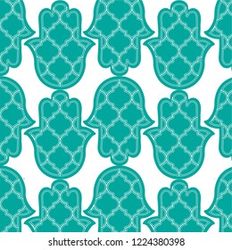 hand of fatima vector illustration, moroccan iconic khamssa hand drawn, traditional pattern elements.