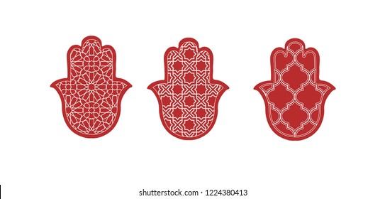 hand of fatima vector illustration, moroccan iconic khamssa hand drawn, traditional pattern elements.