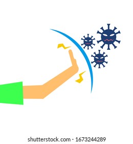 A hand fending off the virus. Vector Illustration.