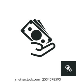 Hand with a few bills icon isolated on white background. Vector illustrations are made with vector-based software, not AI generated results.