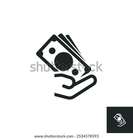 Hand with a few bills icon isolated on white background. Vector illustrations are made with vector-based software, not AI generated results.