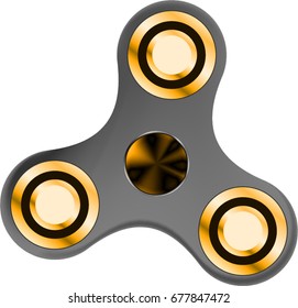 Hand fidget spinner grey metallic toy stress and anxiety relief. Realistic vector illustration.  Isolated on white background copyspace high quality childhood engineering golden gift template 