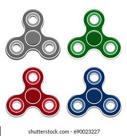 Hand fidget spinner icons set isolated on white background. Vector illustration of colored modern toys.