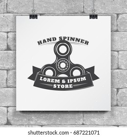 Hand Fidget Spinner Stress Relief Toys. Detailed object. Typographic labels, stickers, logos and badges. Flat vector illustration
