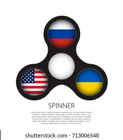 Hand fidget spinner toy - stress and anxiety relief. USA, Russia, Ukraine