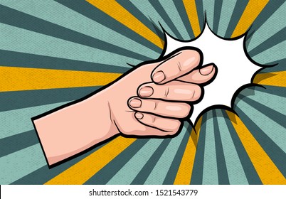 Hand fig gesture comic book pop art isolated. Dislike negative fist. Sketch cartoon retro fico arm. Badly dislike gesture vector illustration.