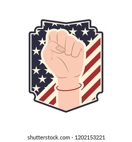 hand in fight signal with emblem isolated icon