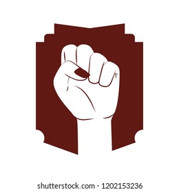 hand in fight signal with emblem isolated icon