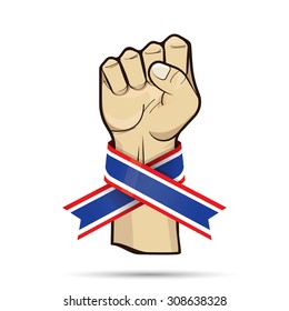 Hand fighting of Thailand ribbon on white background