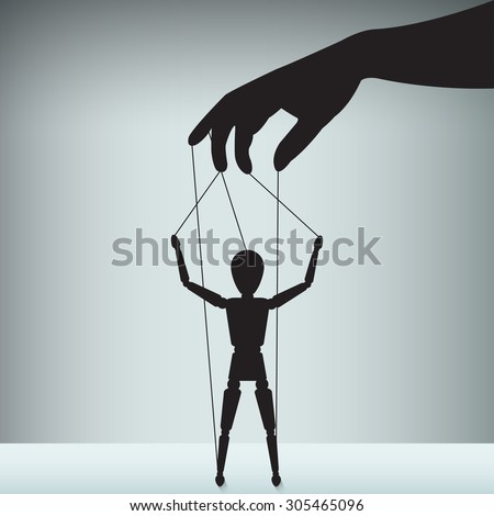 hand with the figure of an executive as a puppet