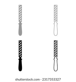 Hand file tool rasp instrument set icon grey black color vector illustration image solid fill outline contour line thin flat style