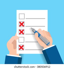 hand filling checklist, incorrect - vector illutration