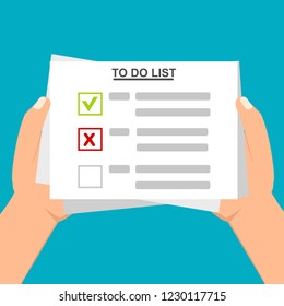 Hand filling checklist on To Do List. Form illustration with man signing a paper work document. Vector Modern flat design concept for web banners, web sites, printed materials, infographics.