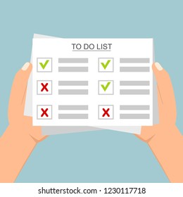 Hand filling checklist on To Do List. Form illustration with man signing a paper work document. Vector Modern flat design concept for web banners, web sites, printed materials, infographics.