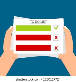 Hand filling checklist on To Do List. Form illustration with man signing a paper work document. Vector Modern flat design concept for web banners, web sites, printed materials, infographics.