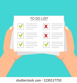 Hand filling checklist on To Do List. Form illustration with man signing a paper work document. Vector Modern flat design concept for web banners, web sites, printed materials, infographics.