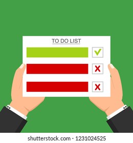 Hand filling checklist on To Do List. Form illustration with man signing a paper work document. Vector Modern flat design concept for web banners, web sites, printed materials, infographics.