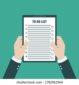 Hand filling checklist on To Do List. Vector Modern flat design concept for web banners, web sites, printed materials, infographics.