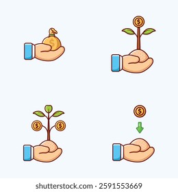 Hand of Finance Element Set Coin Plant Vector Cartoon Illustration