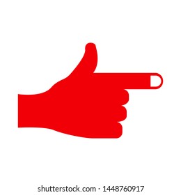 Hand and finger aside red on white background, vector