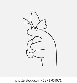 Hand Finger with butterfly line illustration. Sketch hand gesture cartoon style. Peacefull or happiness concept. Vector