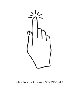 hand finger click icon, black outline simple flat vector, touch screen symbol