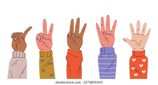 Hand finger count one two three four five concept set. Vector graphic design illustration element