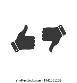 Hand with a finger up and down. Vector illustration. Like and dislike thumb button icon