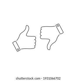 Hand with a finger up and down. Vector illustration. Like and dislike thumb button line icon