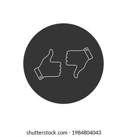 Hand with a finger up and down. Vector illustration. Like and dislike thumb button line icon