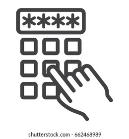 Hand finger entering pin code line icon, unlock and password, vector graphics, a linear pattern on a white background, eps 10.