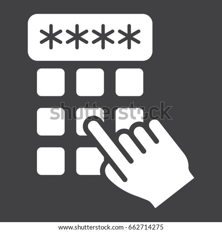 Hand finger entering pin code solid icon, unlock and password, vector graphics, a glyph pattern on a black background, eps 10.