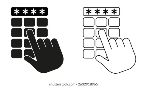 Dedo da mão digitando ícone de código PIN, desbloqueio e senha. Digite o ícone de pin. Ilustrações vetoriais EPS10